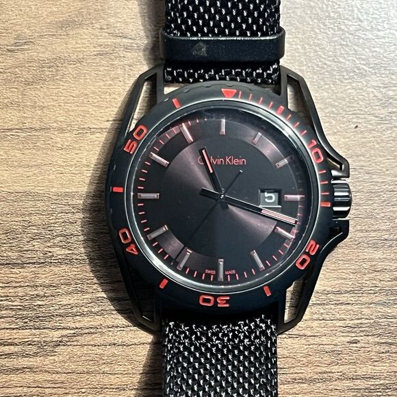 Mens Wristwatch CK CALVIN KLEIN EARTH K5Y31ZB1 Leather Fabric Black SWISS MADE main image 6